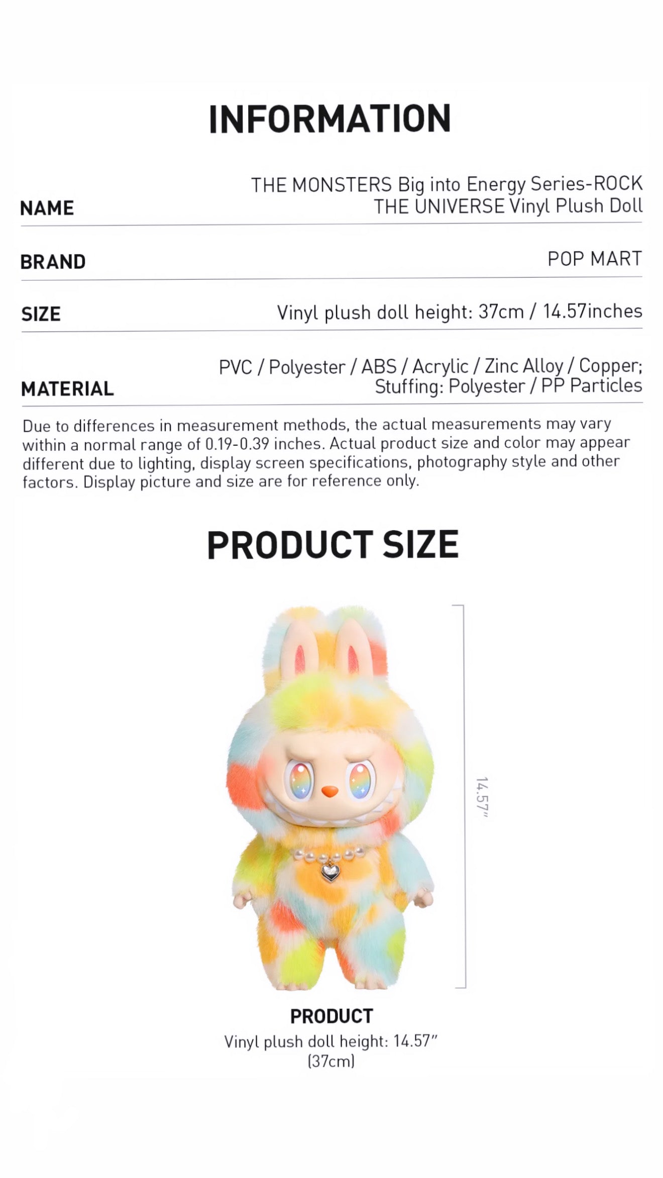 *LABUBU- ROCK THE UNIVERSE LARGE VINYL FACE PLUSHIE