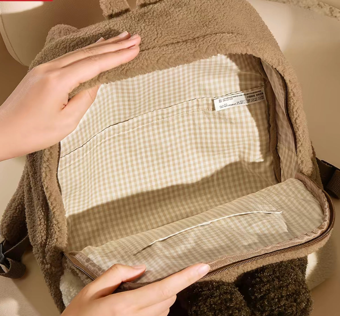 **LABUBU BERBER FLEECE BROWN BACKPACK